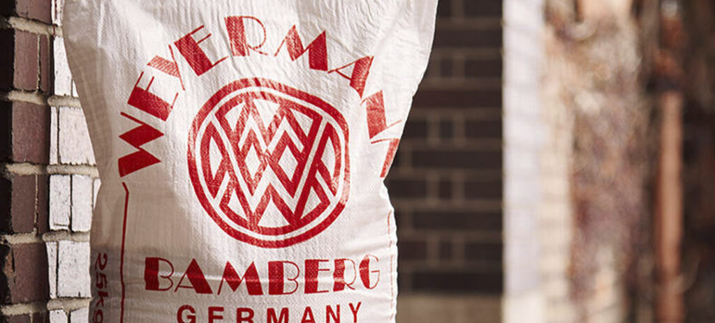 Sack of Weyermann malt in a brewery